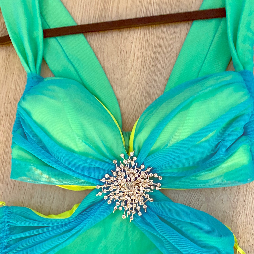 Blue Green Prom Mesh Dress